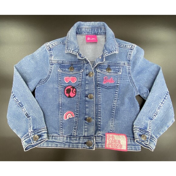 Barbie Other - Barbie Denim Jacket Girls Size 7 Embroidered Patches Strong Girls Make Waves